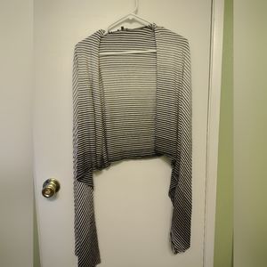 Jaeger Stripes Black White Shawl Draped Tie Bow Viscose Long Sleeve Cardigan M